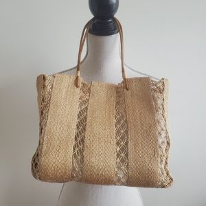 SUMMER TOMPKINS Beige Natural Fiber Handbag Purse